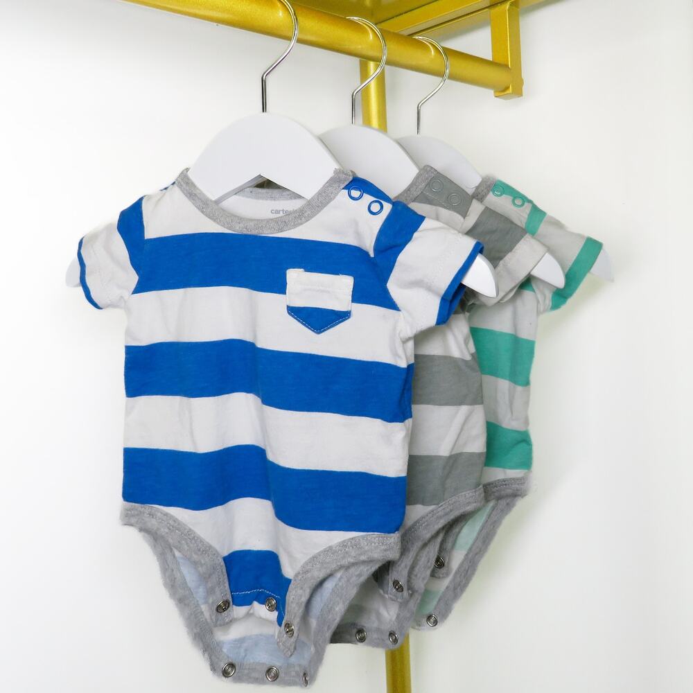 3 Carter's Striped Onesie Short Sleeve Body Suits Size 3m 3 Months - Picture 3 of 8
